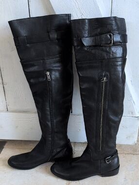 Steve Madden Black Leather Over-the-Knee Riding Boots